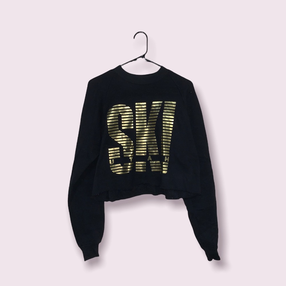 Vintage XL Black Ski Utah Cropped Crewneck